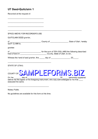 Utah Quitclaim Deed Form 2 pdf free